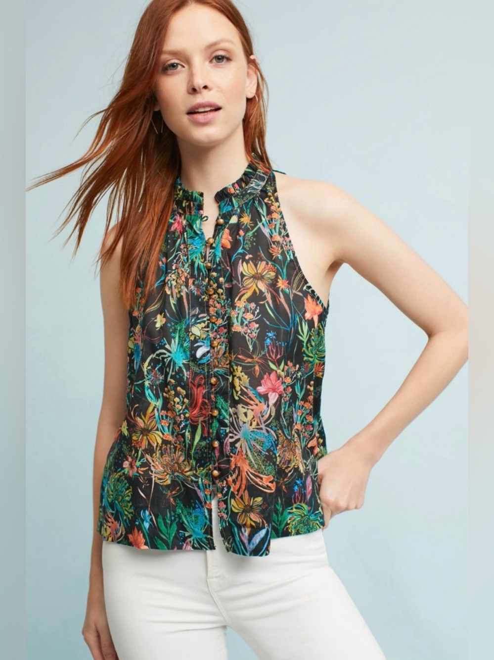 NWOT Anthropologie Maeve Prema Cotton Floral Tank Top Blouse Summer, Large